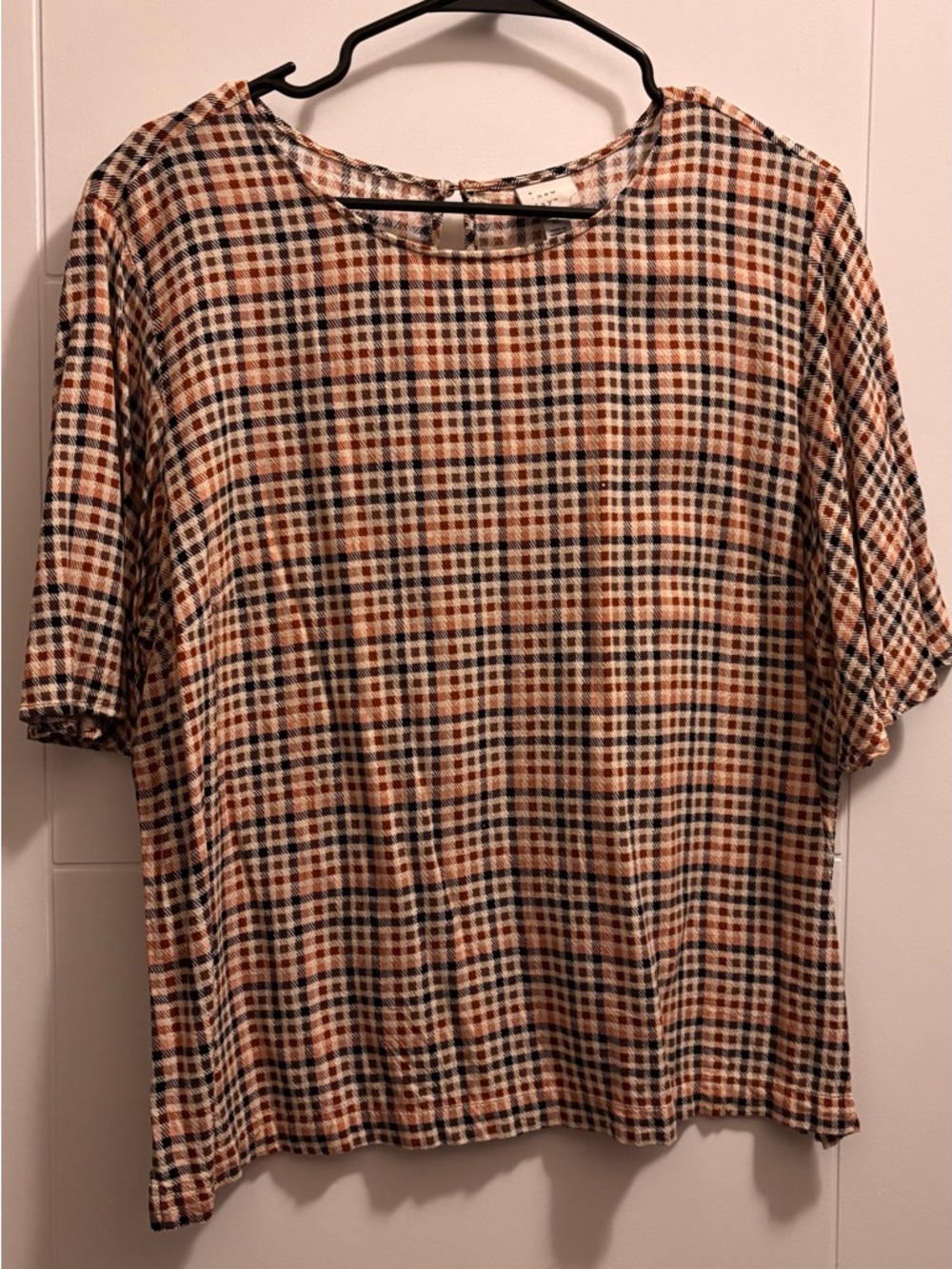 a new day Orange and Black Plaid Short Sleeve Blouse